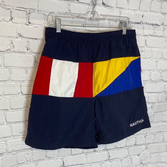 Nautica Other - Nautica Color Block Blue Red Swim Trunks Shorts